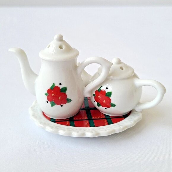 Miniature Porcelain Salt & Pepper Shakers Painted Double Sided Decorative Roses - Picture 2 of 7